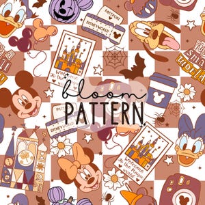 Magical Mouse Halloween Flower Seamless Pattern, Halloween Magical World Seamless Pattern, Spooky Retro Seamless Pattern, Fabric Sublimation