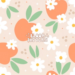 Peach flower Seamless, Summer Seamless Pattern, Retro Peach Neutral Design