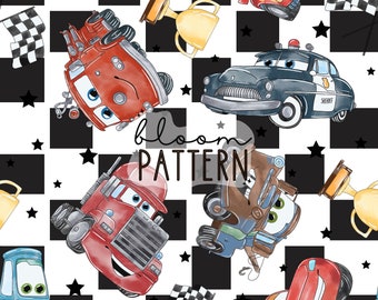 Cars Seamless Design, Magical Car Movie Seamless Pattern, Fabric Sublimation