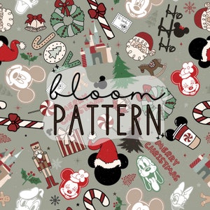 Christmas Magical Seamless Pattern, Magical Christmas Tree Mouse Seamless pattern Design, Fabric Design Sublimation
