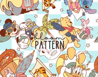 Summer Beach Seamless Pattern, Summer Seamless pattern, Magical Mouse Seamless Pattern, Sublimation Fabric, Digital Design