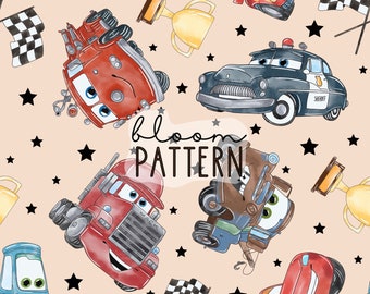 Cars Seamless Design, Magical Car Movie Seamless Pattern, Fabric Sublimation