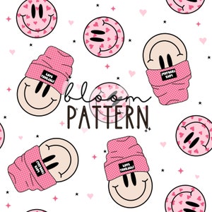 Retro Groovy Valentines Day Seamless Pattern, Smiley face Seamless Pattern, Love Seamless Pattern
