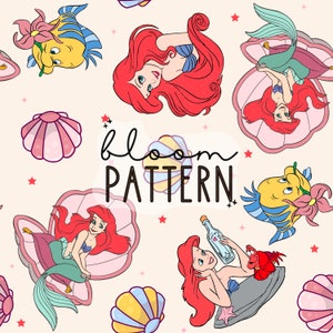 Mermaid Seamless Pattern Sublimation, Magical Princess Seamless Pattern Design, Fabric Sublimation