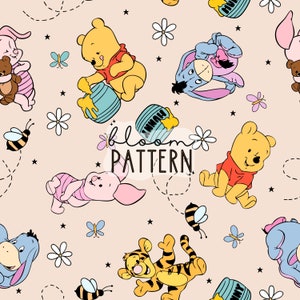 Magical Flower Seamless Pattern, Spring Seamless Pattern, Flower Bear Seamless Pattern, Fabric Sublimation