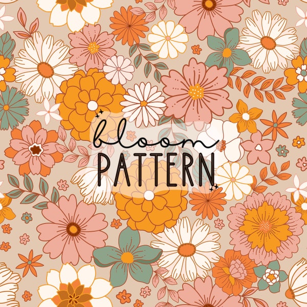 Flower Boho Floral Print Seamless Pattern Repeating File, Neutral Flower Seamless, Autumn Flower Seamless, Fabric Printing Sublimation