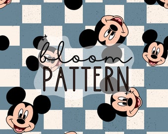 Magical Mouse Seamless Pattern, Neutral Check Seamless Pattern, Retro Mouse Seamless Pattern, Fabric Sublimation