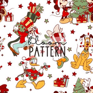 Christmas Magical Seamless Pattern, Magical Christmas Tree Mouse Seamless pattern Design, Fabric Design Sublimation