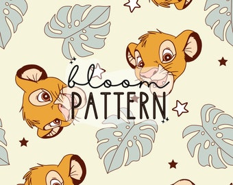 Jungle Seamless Pattern, Spring Magical Lion Seamless Pattern, Digital Design