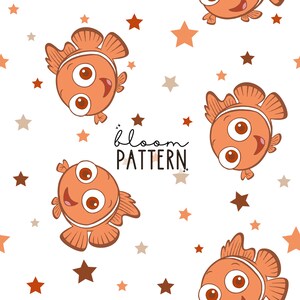 Retro Fish Seamless Pattern, Magical Fish Seamless Pattern Design, Digital Product, Fabric Sublimation
