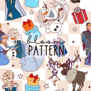 Winter Princess Seamless Pattern, Magical Princess Seamless Pattern, Christmas Seamless Pattern Design