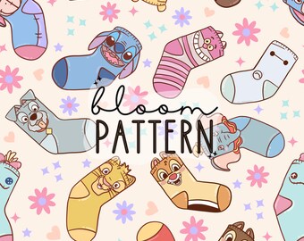 Magical Mouse Sock Seamless Pattern, Spring Flower Seamless, Digital Seamless Pattern