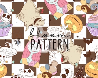 Nightmare Halloween Seamless Pattern, Skeleton Seamless Pattern, Halloween Seamless file for fabric sublimation