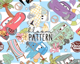 Cars Summer Beach Seamless Pattern, Fabric Sublimation (Digital Download)