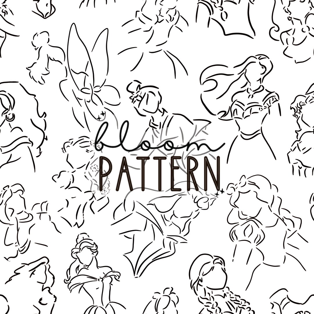 Princess Line Design Pattern Princess Seamless Pattern, Mermaid Seamless Pattern, Beauty Magical ...