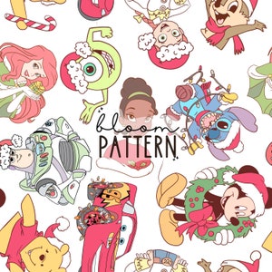 Christmas Magical Seamless Pattern, Magical Christmas Tree Mouse Seamless pattern Design, Fabric Design Sublimation
