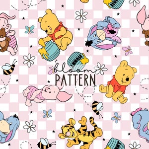 Magical Flower Seamless Pattern, Spring Seamless Pattern, Flower Bear Seamless Pattern, Fabric Sublimation