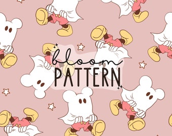 Halloween Seamless Pattern, Ghost Magical halloween Cartoon Seamless pattern, Fabric Sublimation