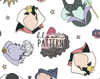 Villains Seamless Patterns, Halloween Villains Seamless, Digital Design