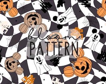 Halloween Seamless Pattern, Magical halloween Cartoon Seamless pattern, Fabric Sublimation