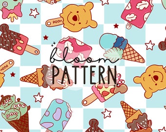 Ice Cream Seamless Pattern, Summer Seamless pattern, Magical Mouse Seamless Pattern, Sublimation Fabric, Digital Design