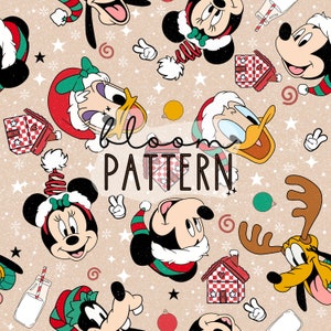 Christmas Magical Seamless Pattern, Magical Christmas Tree Mouse Seamless pattern Design, Fabric Design Sublimation
