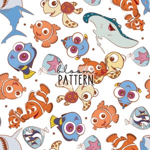 Retro Fish Seamless Pattern, Magical Fish Seamless Pattern Design, Digital Product, Fabric Sublimation
