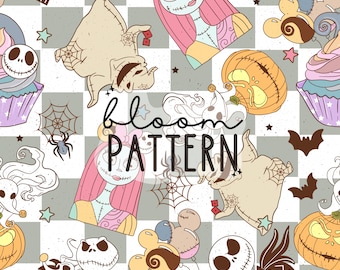 Nightmare Halloween Seamless Pattern, Skeleton Seamless Pattern, Halloween Seamless file for fabric sublimation