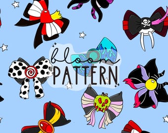 Villains Magical Mouse Seamless Pattern, Magical World Princess Halloween Seamless Pattern, Retro Seamless Pattern, Fabric Sublimation
