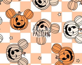 Halloween Pumpkin Mouse Seamless Pattern (Digital Download)