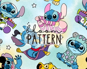 Magical Monster Seamless Pattern, Spring blue Seamless Pattern, Retro Mouse Seamless Pattern, Fabric Sublimation