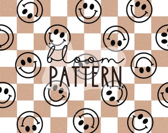 Retro Smiley Face Seamless Patterns, Fabric Design for Commercial Use