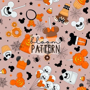 Halloween Seamless Pattern, Magical halloween Cartoon Seamless pattern, Fabric Sublimation