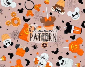 Halloween Seamless Pattern, Magical halloween Cartoon Seamless pattern, Fabric Sublimation