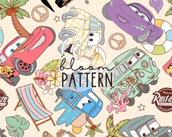 Cars Summer Beach Seamless Pattern (Digital Download)