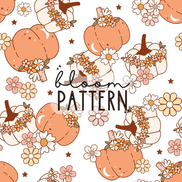 Cute Pumpkin Halloween Seamless pattern, Retro Flower Pumpkin Halloween Design, Seamless Pattern