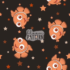 Retro Fish Seamless Pattern, Magical Fish Seamless Pattern Design, Digital Product, Fabric Sublimation