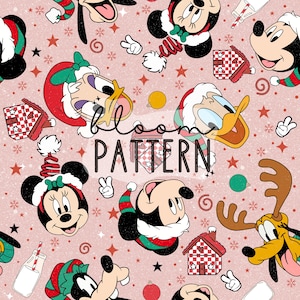 Christmas Magical Seamless Pattern, Magical Christmas Tree Mouse Seamless pattern Design, Fabric Design Sublimation