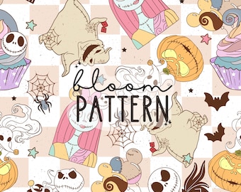 Nightmare Halloween Seamless Pattern, Skeleton Seamless Pattern, Halloween Seamless file for fabric sublimation