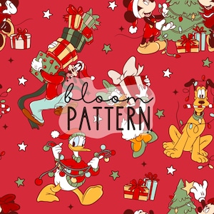 Christmas Magical Seamless Pattern, Magical Christmas Tree Mouse Seamless pattern Design, Fabric Design Sublimation