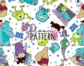 Monster Seamless Pattern, Cartoon Repeat Seamless Design, Fabric Sublimation