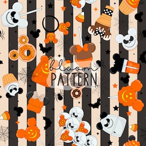 Halloween Seamless Pattern, Magical halloween Cartoon Seamless pattern, Fabric Sublimation