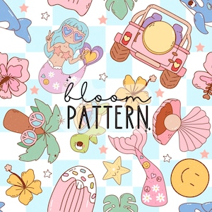 Summer Seamless Pattern, Flamingo Pool Float Seamless Repeat Pattern for Fabric Sublimation, Girl Seamless