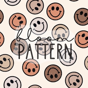 Retro Smiley Face Seamless Pattern, Fall Seamless Pattern, Pumpkin Neutral Seamless Pattern