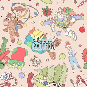 christmas Story Friends Seamless Pattern, Magical Christmas Cartoon Seamless Pattern, Fabric Sublimation