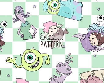 Monster Seamless Pattern, Cartoon Repeat Seamless Design, Fabric Sublimation