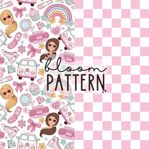 Paquete de 2 patrones sin costuras de muñeca rosa, patrón femenino sin costuras, patrón sin costuras de trajes de baño divertidos de primavera y verano, sublimación de tela