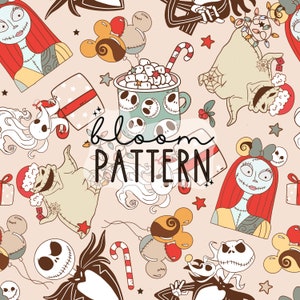 Christmas Nightmare Halloween Seamless Pattern, Christmas Skeleton Seamless Pattern, Santa Holidays Seamless file for fabric sublimation