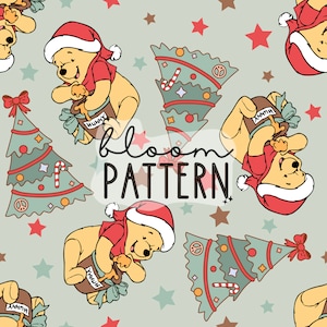 Christmas Magical Story Friends Seamless Pattern, Bear Christmas Cartoon Seamless Pattern, Fabric Sublimation