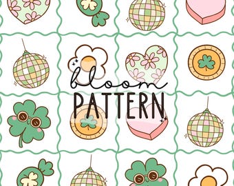 St Patricks Day Seamless Pattern, Retro Lucky Charms Seamless Pattern, Digital Design